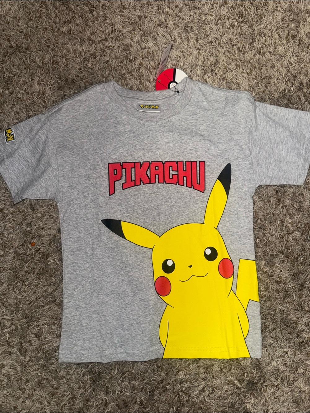 Cotton On Gray Tee with Yellow Pikachu and Red Lettering
